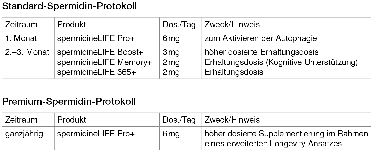 Spermidin Einnahme Protokolle